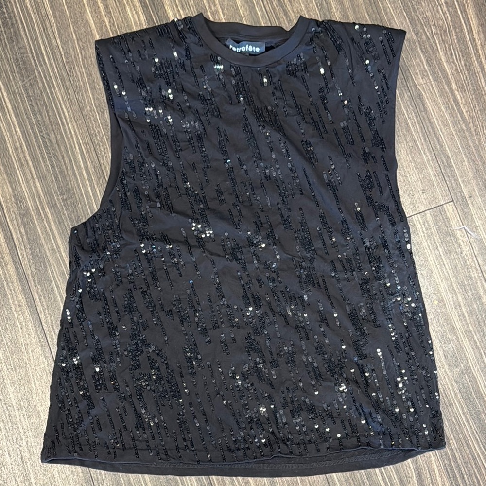 Retrofete Black Sequin Muscle Tee